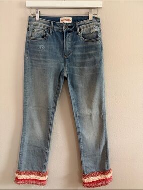 Driftwood Colette Slim Cropped Fringe Hem Jeans Light Wash Anthropologie [PH344]